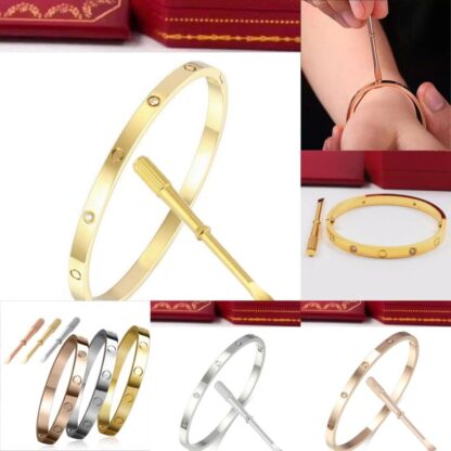 Купить Love 18K Gold Bracelet Bangles Steel Titanium Screw Screwdriver designer Bracelets for Men Women 4CZ slip-on style bracelet Jewelry with velvet bag D1459