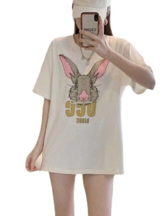 Купить Womens Designer T Shirts Summer Short Sleeve Tee Cute rabbit T-shirt man Fashion Letter Printing Lady Tees
