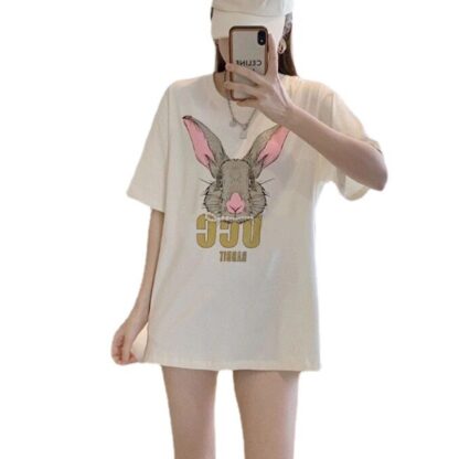 Купить Womens Designer T Shirts Summer Short Sleeve Tee Cute rabbit T-shirt man Fashion Letter Printing Lady Tees