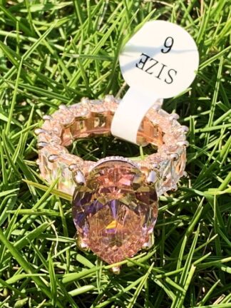 Купить Luxury Women Wedding Ring Jewelry 925 Sterling Silver&Rose Gold Fill Large Pink Sapphire CZ Diamond Pear Cut Gemstones