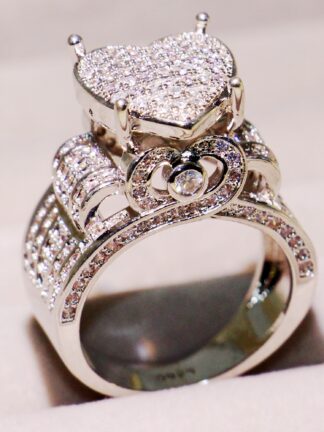 Купить High Quality Ring Vintage Jewelry 925 Sterling Silver Pave White Saaphire CZ Diamond Eternity Women Wedding Heart Band
