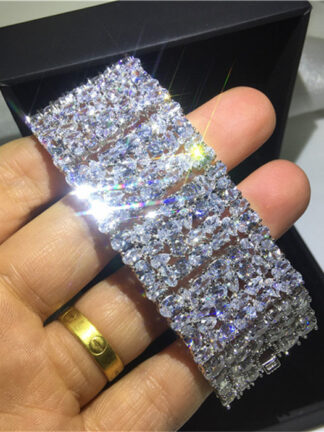 Купить Sparkling Luxury Bracelet For Lover Gift Tennis Jewelry 925 Sterling Silver Multi Shape White Topaz CZ Diamond Gemstones Women Wedding