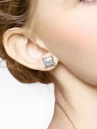 Купить Classical Stud Four Claw Infinity Luxury Earring Jewelry 925 Sterling Silver Princess Cut White Topaz Square CZ Multi Size Gemstones Women