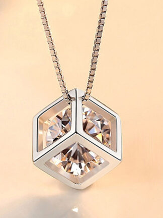 Купить New 925 Silver Plated Women Necklaces Fashion Love Cube Pendant High Quality Zircon Clavicle Chain Jewelry Length 45CM