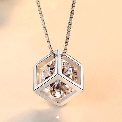 Купить New 925 Silver Plated Women Necklaces Fashion Love Cube Pendant High Quality Zircon Clavicle Chain Jewelry Length 45CM