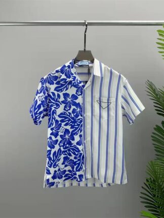 Купить France men printed shirts designer White jacquard letters blue camouflage paris clothes Short sleeve mens shirt Vacation casual shirt#M-3XL24