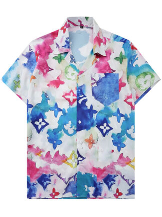 Купить France men printed shirts designer White jacquard letters blue camouflage paris clothes Short sleeve mens shirt Vacation casual shirt#M-3XL30