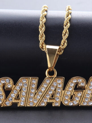 Купить Full CZ Stone Mens 14k Gold Chains with SAVAGE Iced Out Pendant Necklace Hip Hop Jewerly