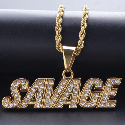 Купить Full CZ Stone Mens 14k Gold Chains with SAVAGE Iced Out Pendant Necklace Hip Hop Jewerly