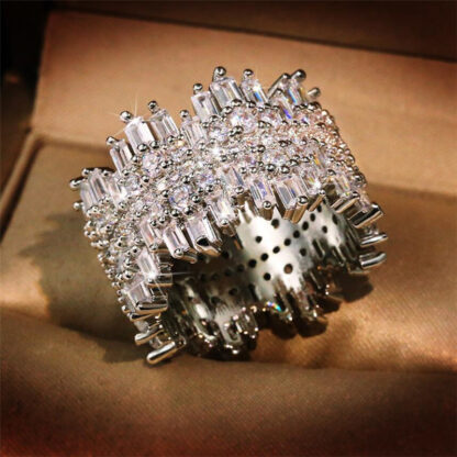 Купить Sparkling 925 Sterling Silver Full CZ Diamond propose engagement ring Gemstones Party Women Wedding Ring Gift hip hop men