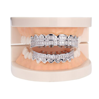 Купить New Baguette Charming classic Set Teeth Grillz Top & Bottom Silver Color Grills Dental Mouth Hip Hop Fashion Jewelry Rapper Jewelry hip hop