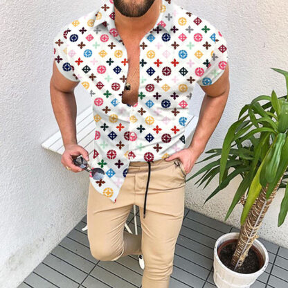 Купить high quality print shirts for men trendy Lapel short sleeve summer fashion Printed button beach party style Hawaii plus size blouse