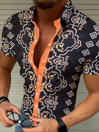 Купить Designer Mens Casual Shirts Vintage Beachwear Hawaiian Shirt Summer Short Sleeve Men Clothing Loose Button Down Plus Size Shirts