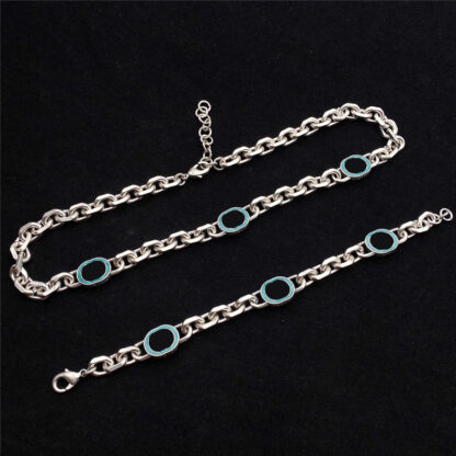Купить Luxury Enamel Chain Bracelet Necklace Classic fashion Set Women Designers Letter Necklaces Stainless Steel Bracelets Jewelry