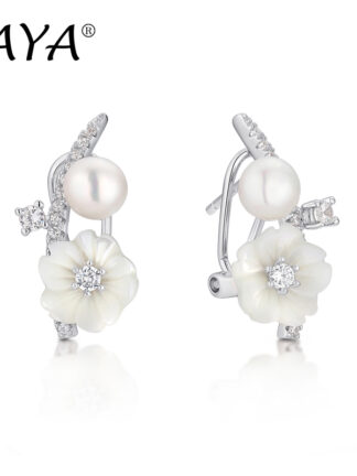 Купить LAYA Natural Shell Flower Freshwater Pearl Earrings For Women925 Sterling Silver Summer Hot Style Luxury Jewelry Fashion High Quality Zirconium 2022 Trend