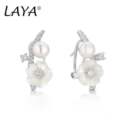 Купить LAYA Natural Shell Flower Freshwater Pearl Earrings For Women925 Sterling Silver Summer Hot Style Luxury Jewelry Fashion High Quality Zirconium 2022 Trend