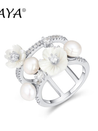 Купить LAYA Natural Shell Flower Freshwater Pearl Cluster Ring For Women 925 Sterling Silver Summer Hot Style Luxury Jewelry Fashion High Quality Zirconium 2022 Trend