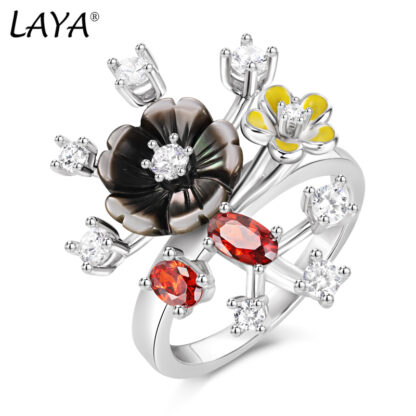 Купить Laya Cluster Ring For Women 925 Sterling Silver Trendy Jewelry Fashion High Quality Zircon Natural Shell Flower Original Modern 2022 Trend