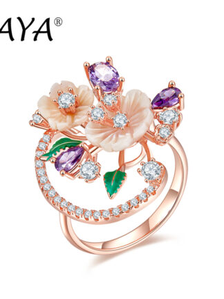 Купить LAYA Cluster Rings For Women 925 Sterling Silver Fashion Natural Shell Flower Green Enamel Shining Zircon Wedding Engagement Luxury Original Jewelry