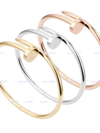 Купить Classic bangles Gold Silver Nail Bracelet Titanium Steel Cuff bangle nlay Diamond Bracelets Womens Mens Love Jewelry Gift with velvet bag AAA+ No CZ bangles