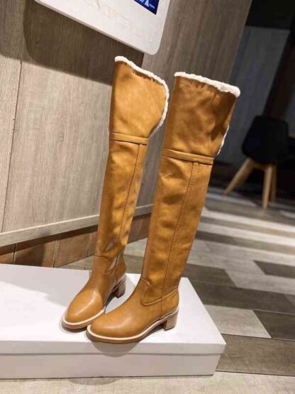 Купить Boots High end quality winter lamb wool Lapel knee length boots leather round head warm solid color women's high tube shoes