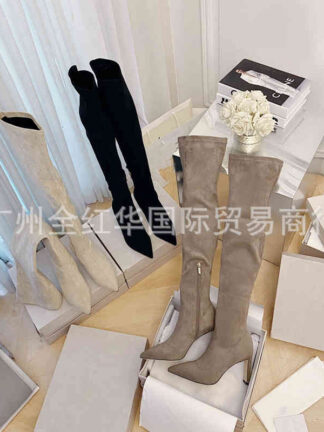 Купить Boots High end quality autumn and winter flat thick heel pointed knee high boots women's elastic heels thin