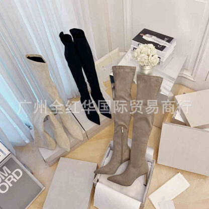 Купить Boots High end quality autumn and winter flat thick heel pointed knee high boots women's elastic heels thin