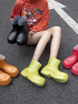 Купить Boots Muffin Thick Bottom Rain Boot Ladies Rubber Avocado Green Shoes Waterproof Version Large Head Inner High Short WELLIES CU1O