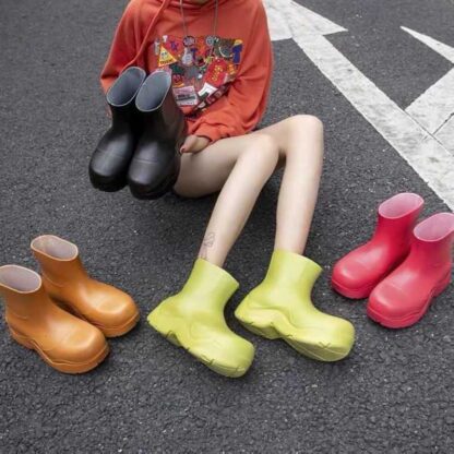 Купить Boots Muffin Thick Bottom Rain Boot Ladies Rubber Avocado Green Shoes Waterproof Version Large Head Inner High Short WELLIES CU1O