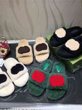 Купить Slippers autumn and winter net red wool slippers wear thick bottom flat comfortable lazy letter slippers