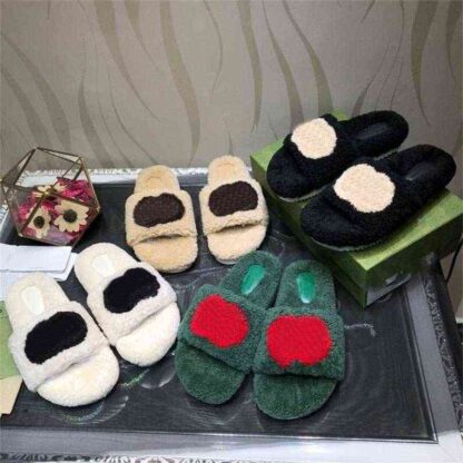 Купить Slippers autumn and winter net red wool slippers wear thick bottom flat comfortable lazy letter slippers