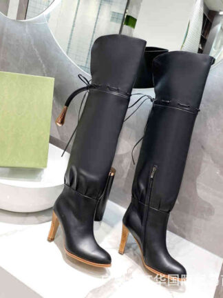 Купить Boots High end autumn and winter high tube boots female fat girl thick leg heel round head heels middle wrinkled