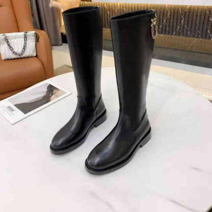 Купить Boots High end autumn winter high tube women's boots British style leather round head simple back zipper Martin