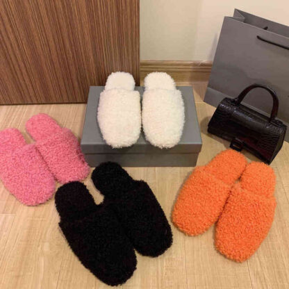 Купить Slippers family Baotou wool half trawl red shoes Paris letter slippers fashion home mahjong 3C9J