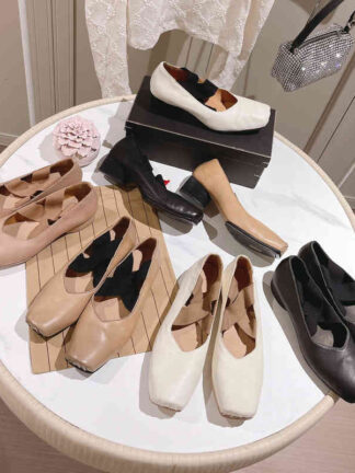 Купить Sandals High end niche design leather used ballet shoes women's cross with square head flat sole single Mary Jane