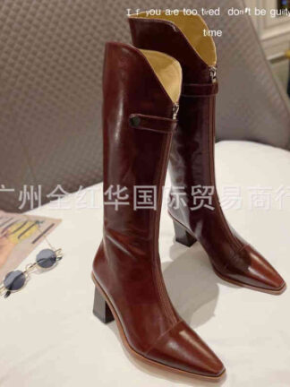Купить Boots boots net red wear with autumn and winter pointed thick heel high knee zipper Western Cowboy