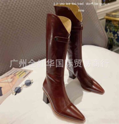 Купить Boots boots net red wear with autumn and winter pointed thick heel high knee zipper Western Cowboy
