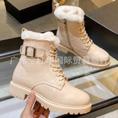 Купить Boots High end fashion Martin boots women's winter buckle large cotton handsome thickened medium