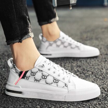 Купить Sneakers Men Shoes PU Leather Color-blocking Lace-Up Print Decoration on Both Sides Classic Trend Versatile Breathable Comfortable Casual Shoes HM298