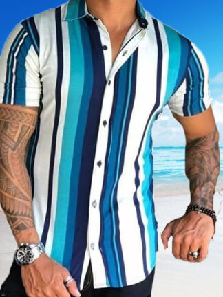 Купить mens casual striped shirts camisa blusa plus size 3xl lujo clothing top flower Blouse summer hawaii short Sleeve fashion Blouse Homme Clothes wholesale sale shirt