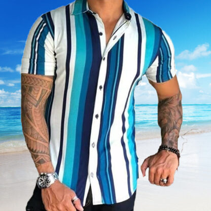 Купить mens casual striped shirts camisa blusa plus size 3xl lujo clothing top flower Blouse summer hawaii short Sleeve fashion Blouse Homme Clothes wholesale sale shirt