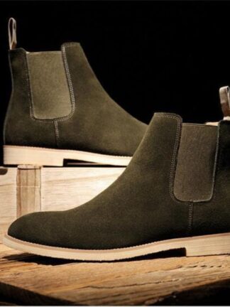 Купить High Quality Men Boots Shoes New Fashion Leather Suede Slip-on Ankle Low Heel Casual Classic Retro All-match Chelsea Boots TV804