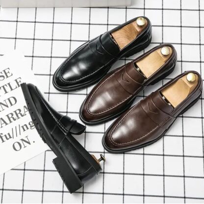 Купить 2021 New Loafers Men Shoes PU Leather Solid Color Round Toe Flat Casual Fashion Simple British Business Dress Shoes KA006