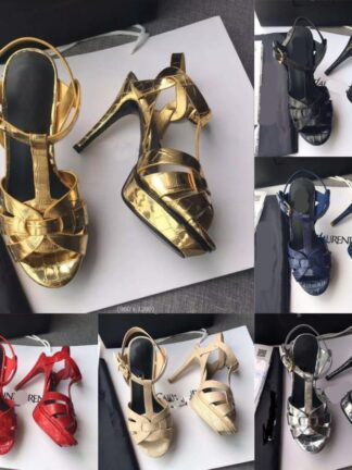 Купить Italy Designer luxury Tribute sandals summer Shoes 100mm High heels Sexy women's shoes Stone grain cowhide gold-tone hardware sandal branded LOGO LettersSL D1588