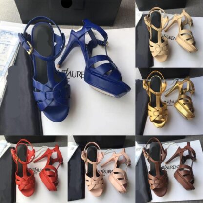 Купить Italy Designer luxury Tribute sandals summer Shoes 100mm High heels Sexy women's shoes Solid cowhide gold-tone hardware sandal branded LOGO LettersSL