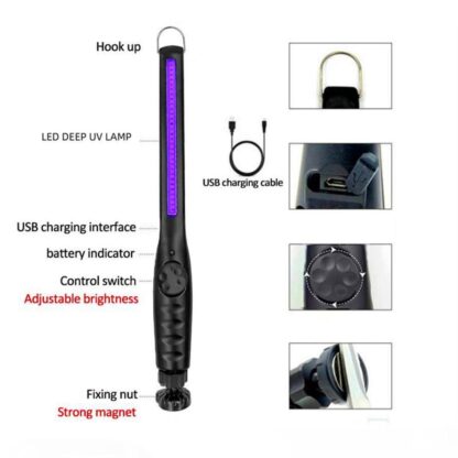 Купить USB top UV Ultraviolet Disinfection Lamp Handheld Mini Sanitizer UV Sterilization Lights Travel Wand uv flashlight Household Toilet Car Pet