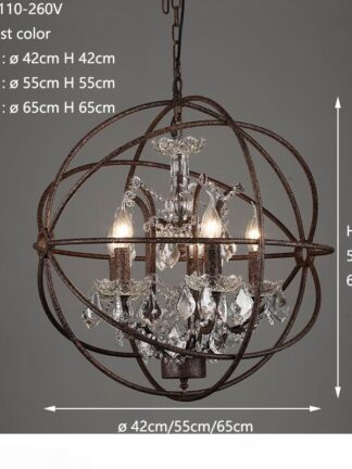 Купить Retro vintage rust iron cage chandeliers E14 big style crystal chandelier lustre LED lamp Lighting for living room bedroom bar
