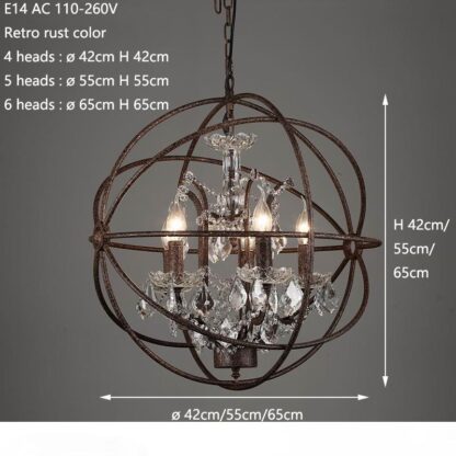 Купить Retro vintage rust iron cage chandeliers E14 big style crystal chandelier lustre LED lamp Lighting for living room bedroom bar