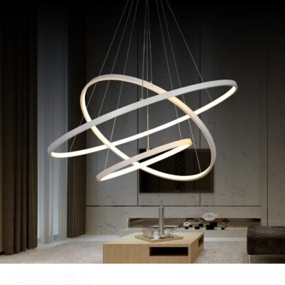 Купить 60CM 80CM 100CM Modern Pendant Lights For Living Room Dining Room Circle Rings Acrylic Aluminum Body LED Ceiling Lamp Fixtures