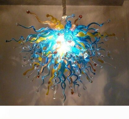Купить Turquoise Blue Crystal Lamps Blown Glass Chandelier Lighting LED light European Style Art Crystal Chandeliers Stairwell Chandeliers
